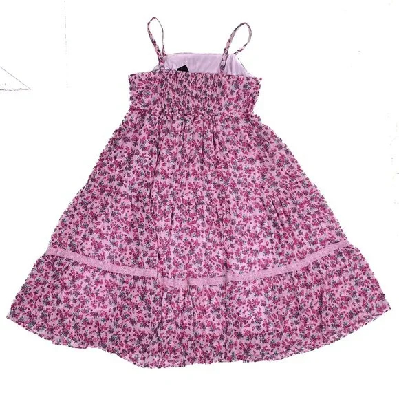 torrid Pink Gold Floral Chiffon and Lurex Tiered Ruffles Maxi Dress Size 2 - NWT - Picture 3 of 10